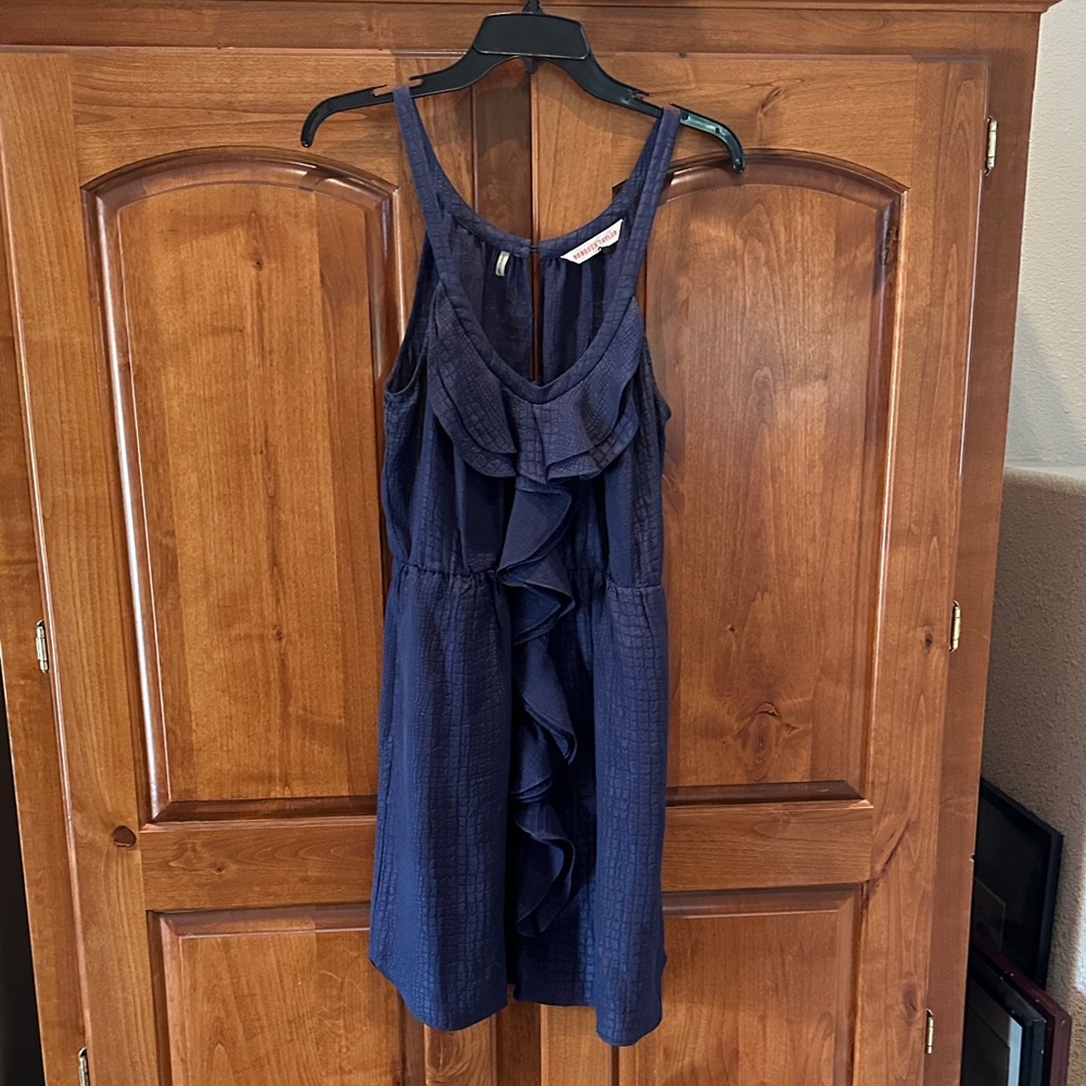 Rebecca Taylor Navy Ruffle Front Sleeveless Dress